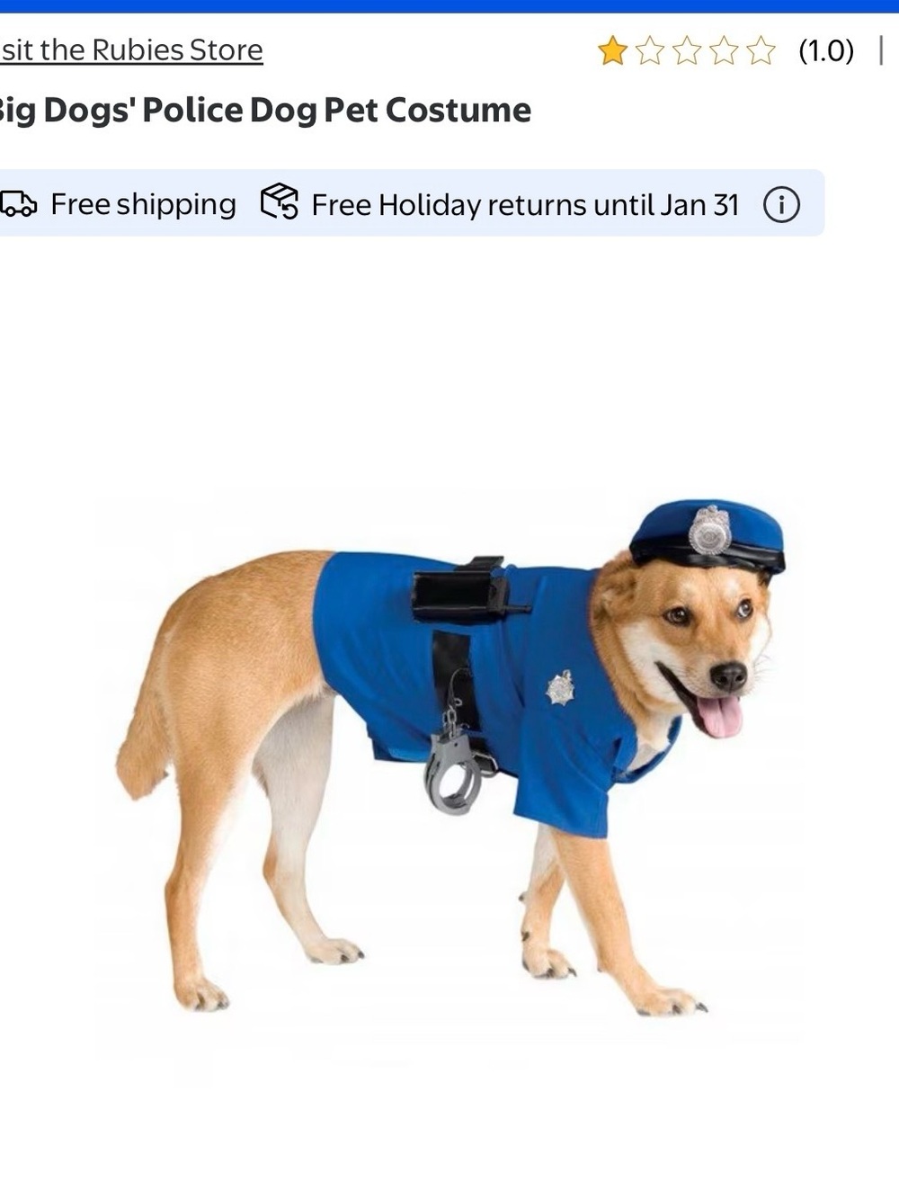 Classic Blue Police Dog Costume by